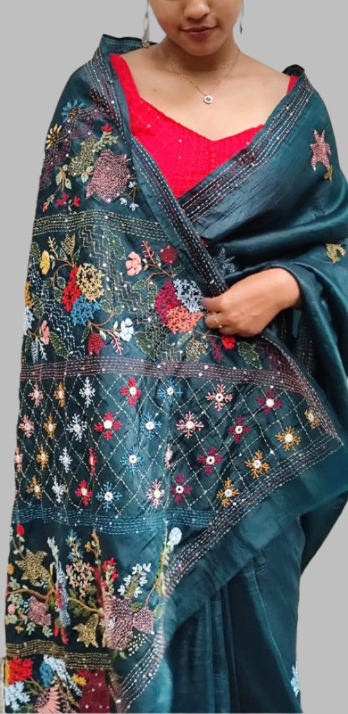 Blue crush tissue saree