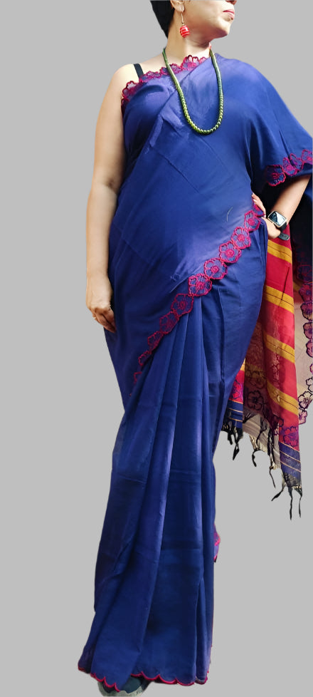 Blue cut work saree
