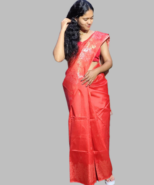 Tomato red semi silk saree