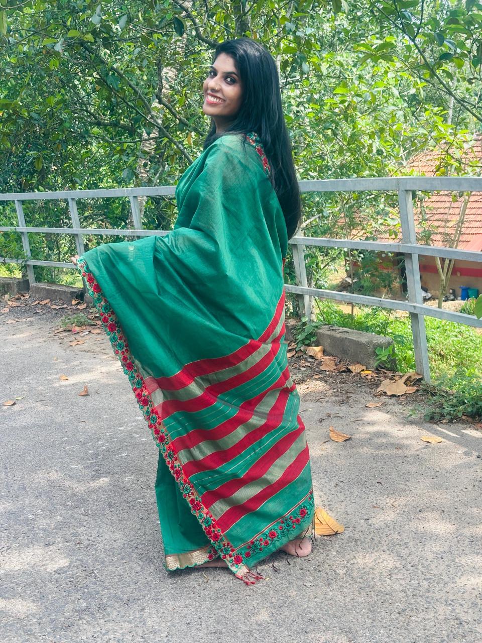 Green chanderi cotton saree