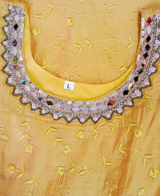 Golden yellow chanderii top pants and duppatta set