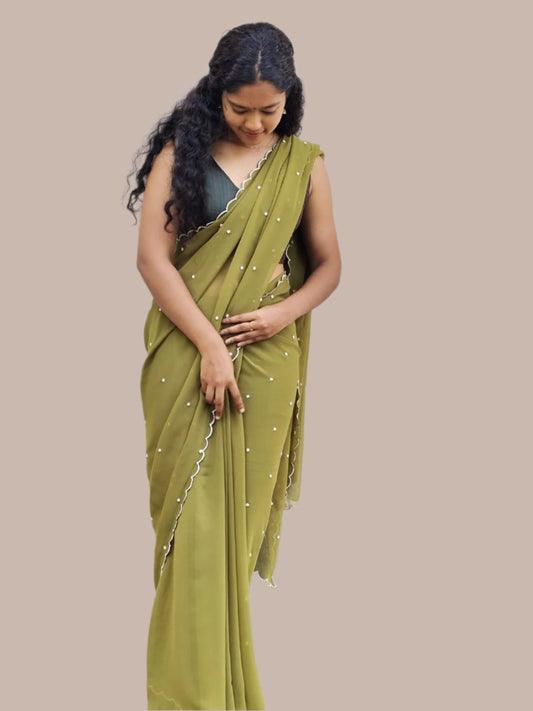 mehndi green light weight chiffon saree