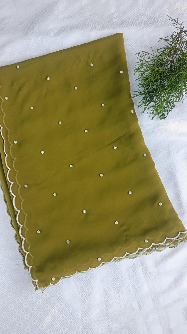 mehndi green light weight chiffon saree