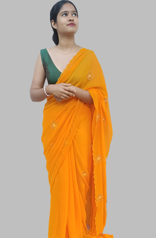 Mandarine orange color chiffon saree