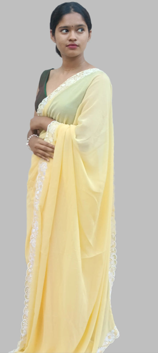 Lemon yellow chiifon saree