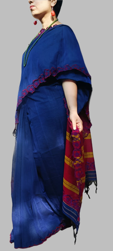 Blue cut work saree