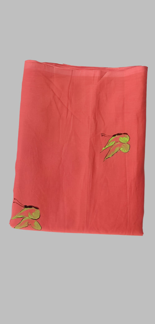 Tangerine mul cotton saree