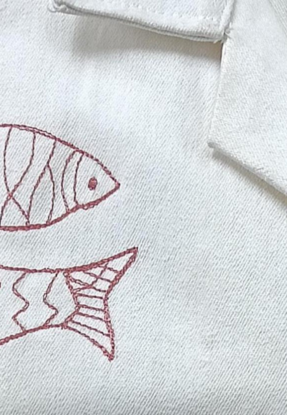 White shirt with fish embroidery