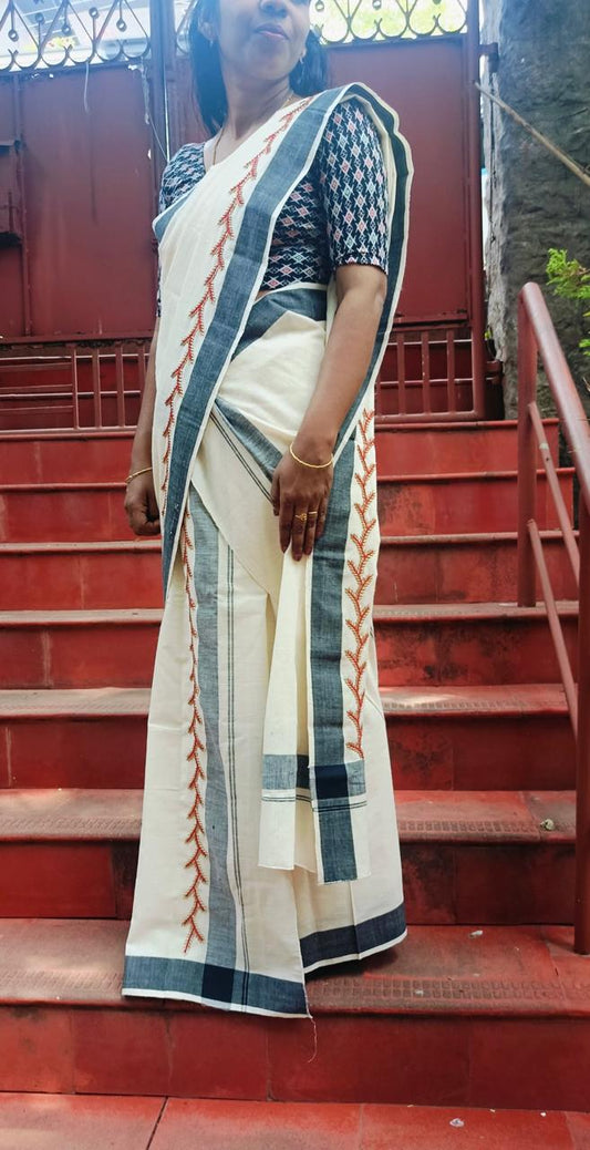Hand embroidered mundu veshti
