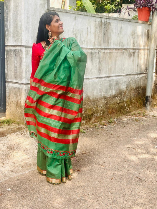 Green chanderi cotton saree