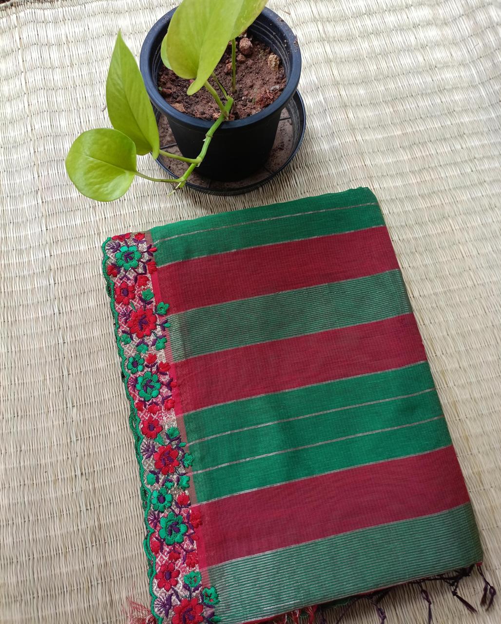 Green chanderi cotton saree