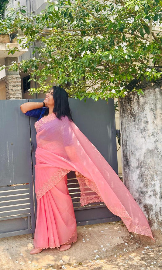 Pink organza saree