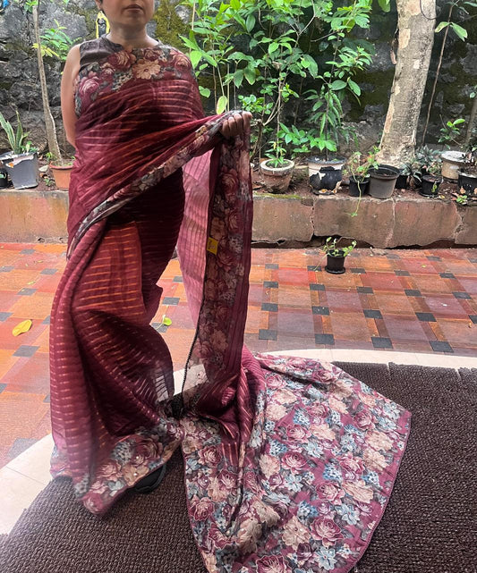 Organza digital print saree