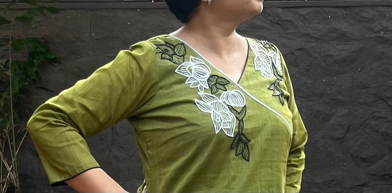 Olive green embroidered angarakha straight cut top
