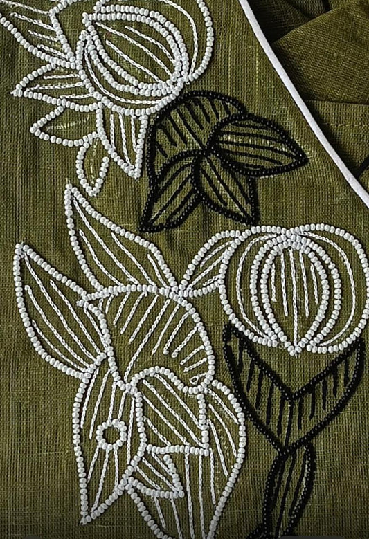 Olive green embroidered angarakha straight cut top