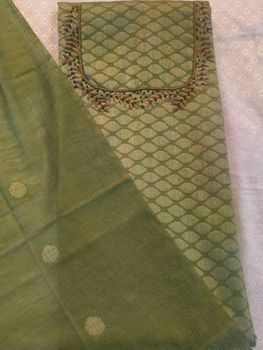 Green dress material with embroidery