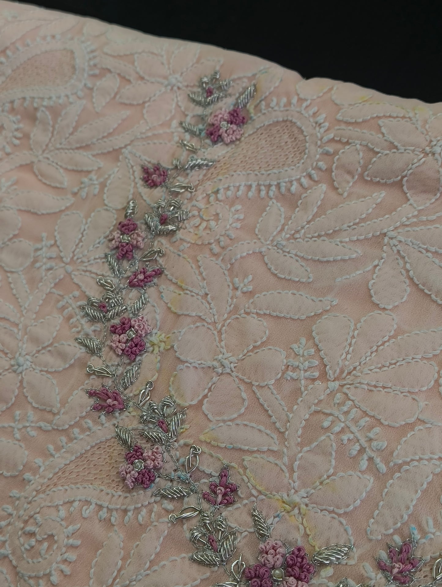 Chikankari material with hand embroidery