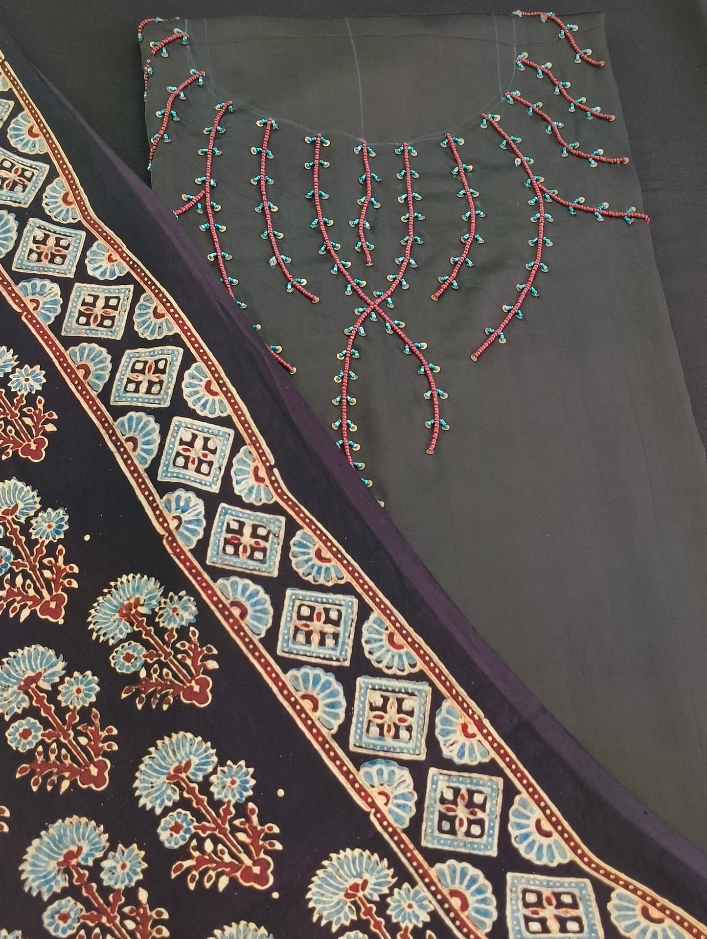 Modal silk material with hand embroidery