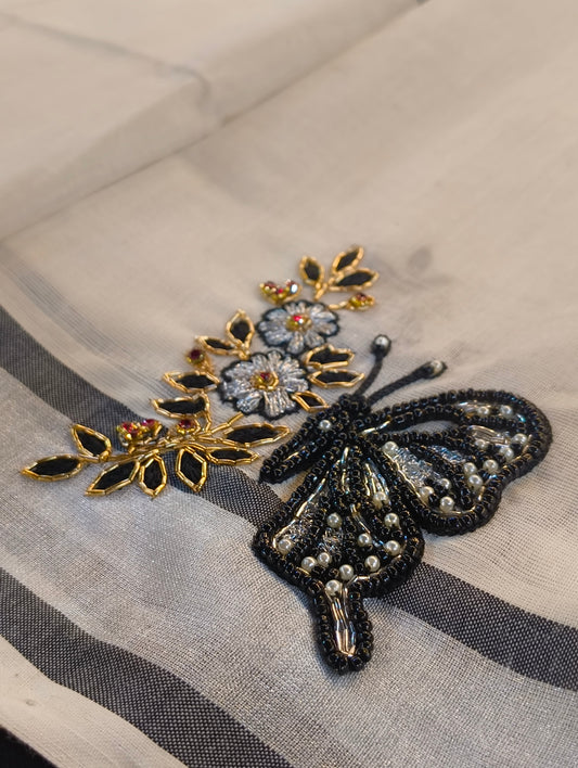 Kerala cotton saree , stiched blouse with hand embroidery (available at any size)