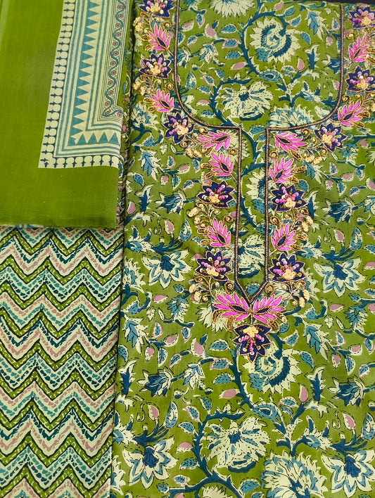 Cotton material with hand embroidery