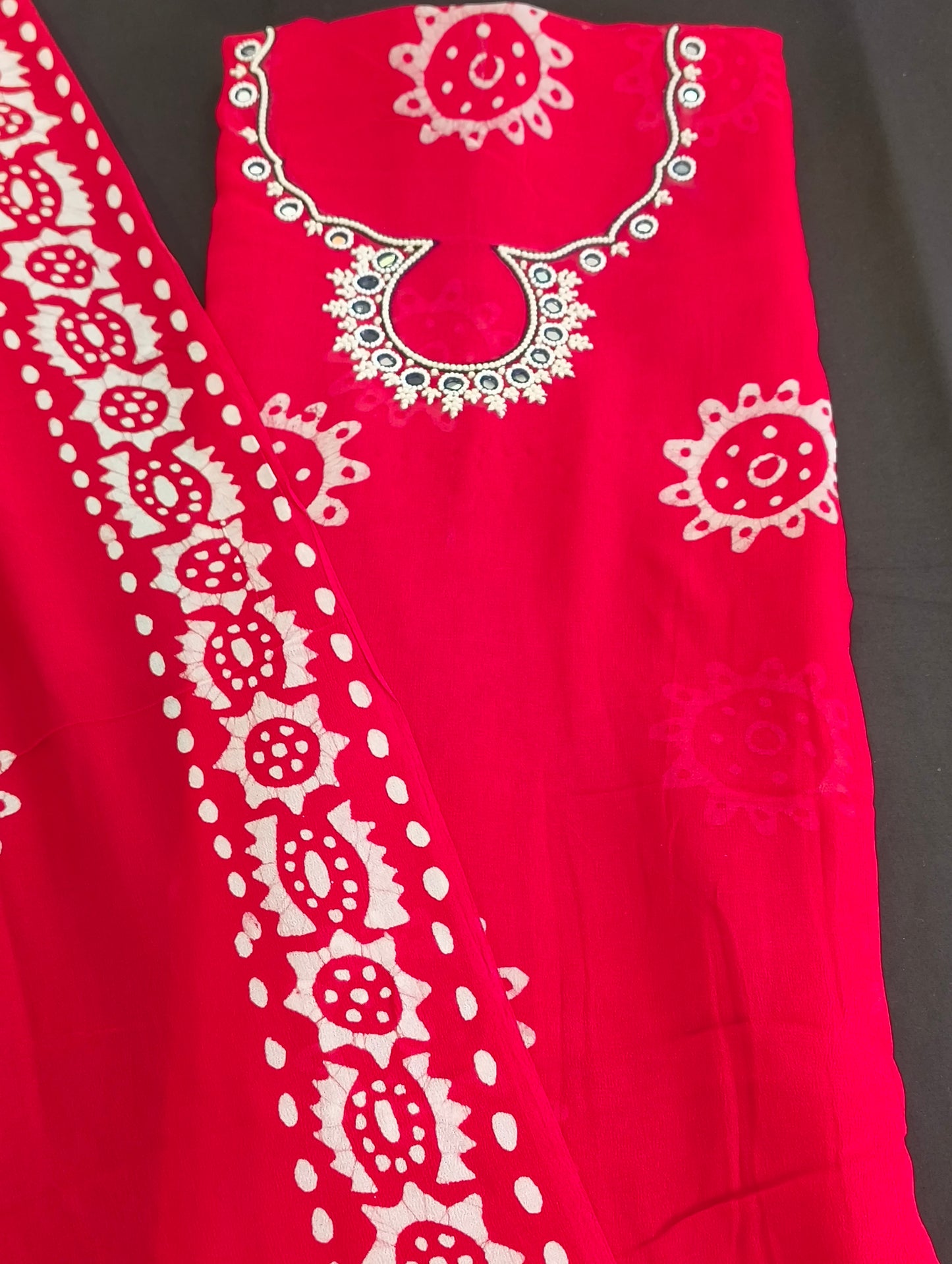 Shiffon material with hand embroidery