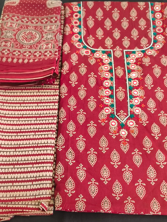 Cotton material with hand embroidery