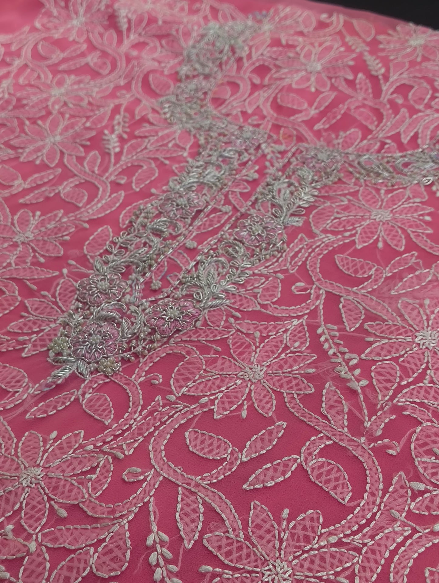 Chikankari material with hand embroidery