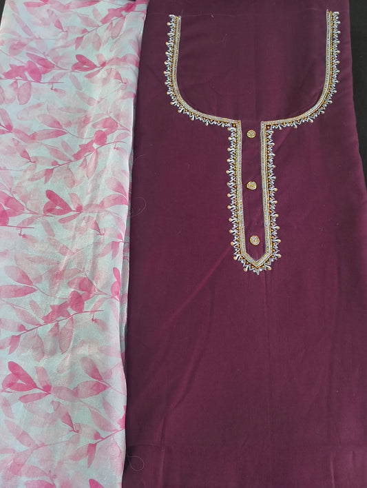 Cotton material with hand embroidery