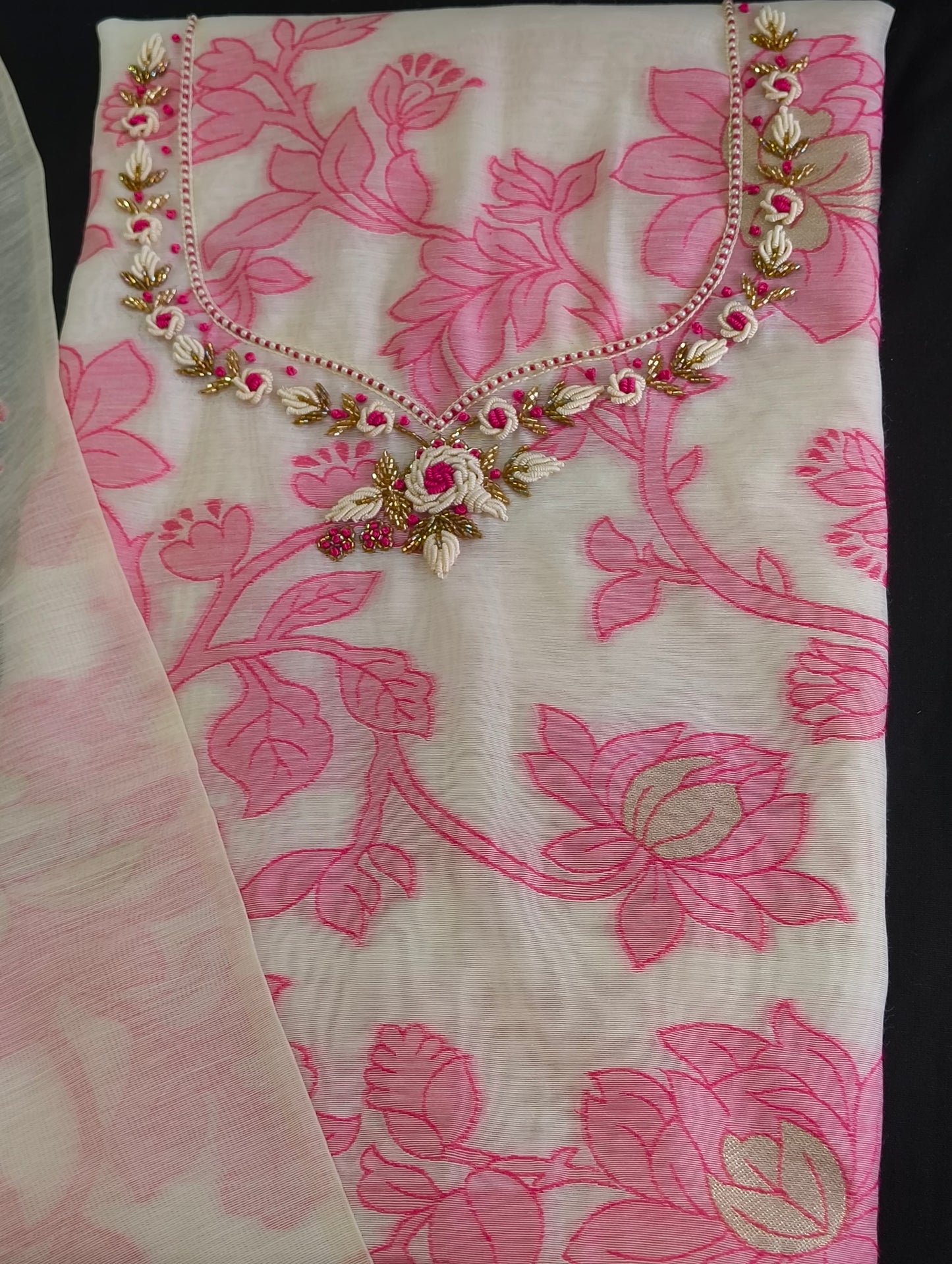 Silk material with hand embroidery