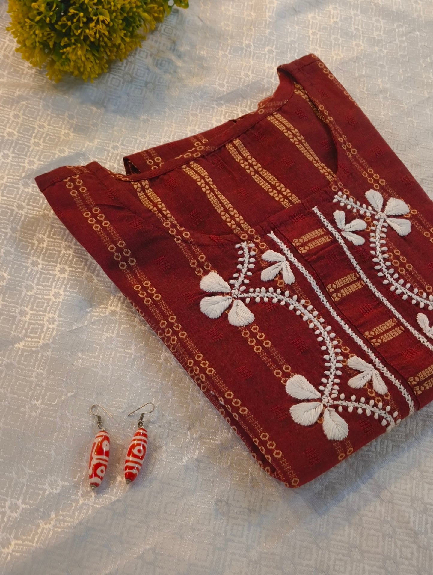Raw cotton chickenkari kurti