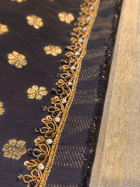 TISSUE SILK SAREE WITH STICHED BLOUSE WITH HAND EMBROIDERY ( AVAILABLE AT ANY SIZE)