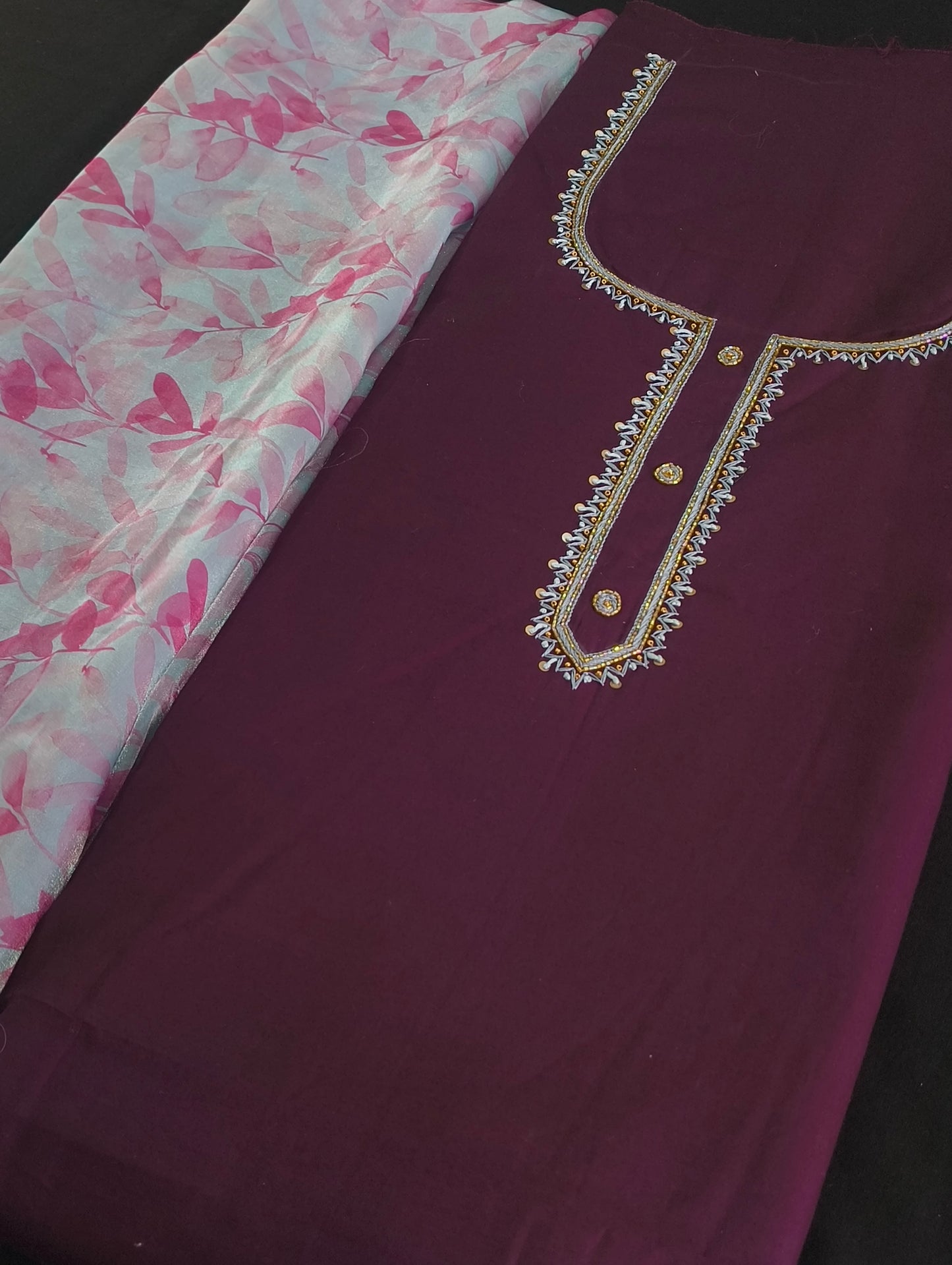 Cotton material with hand embroidery