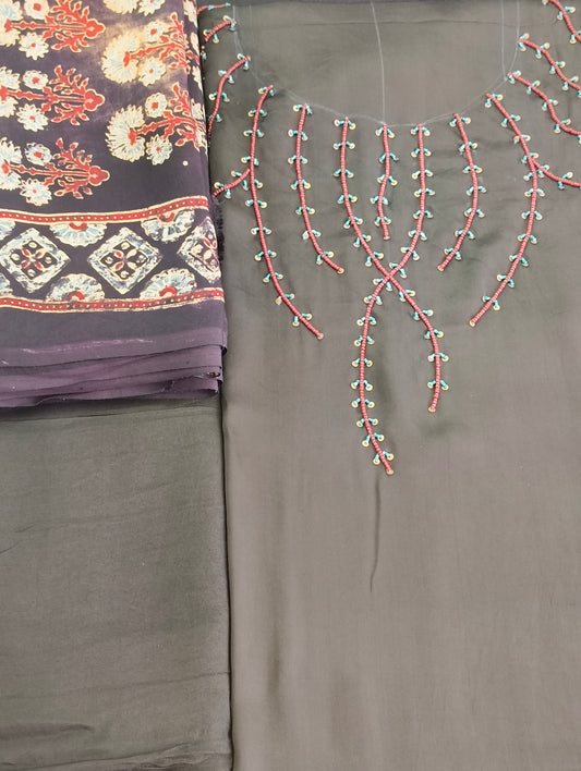 Modal silk material with hand embroidery