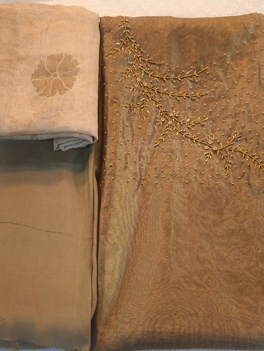 Tissue silk material with hand embroidery