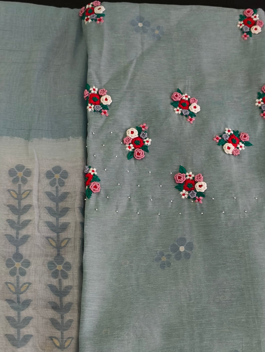 Linen material with hand embroidery (top and shall)