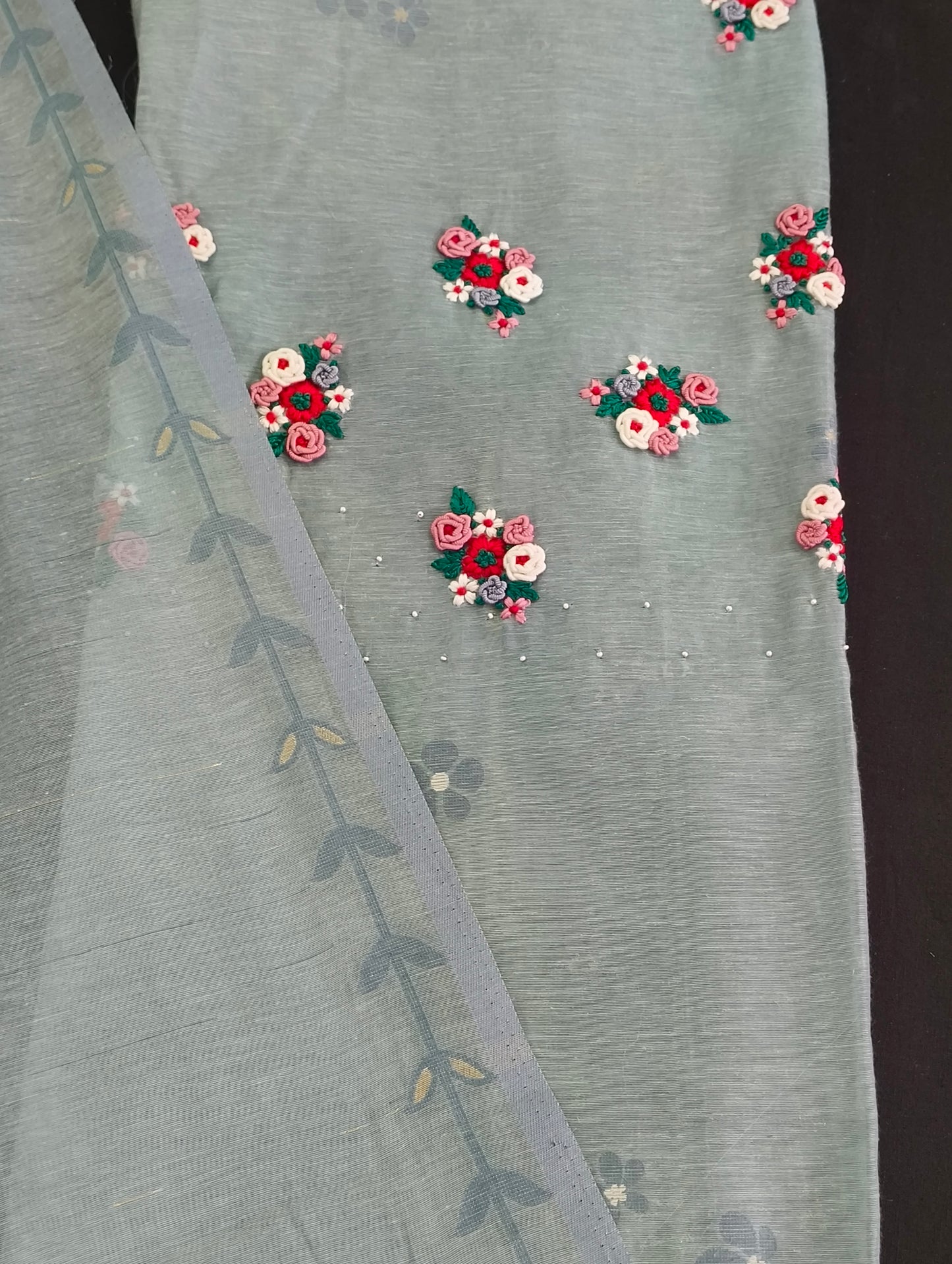 Linen material with hand embroidery (top and shall)