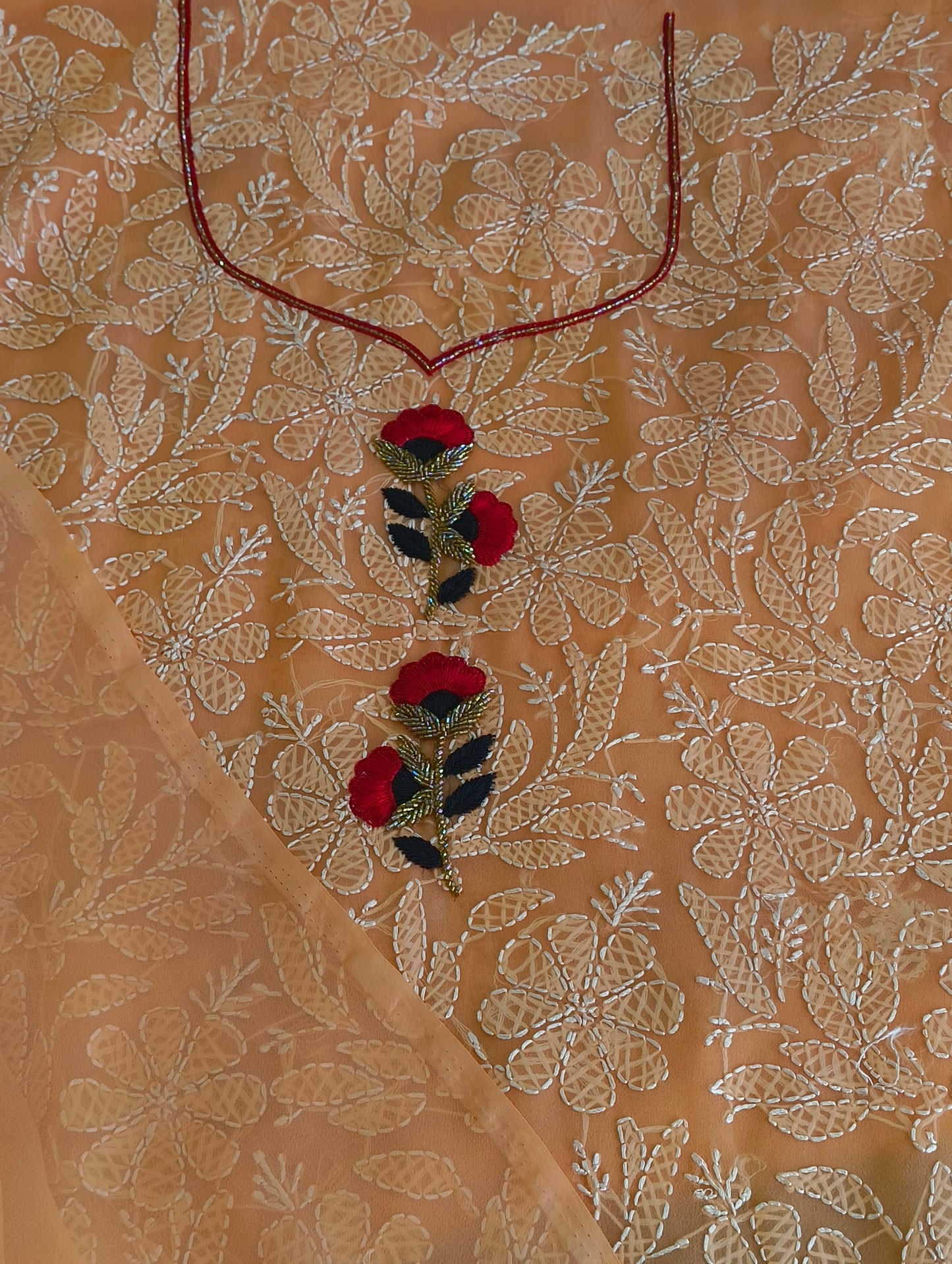 Chikankari material with hand embroidery