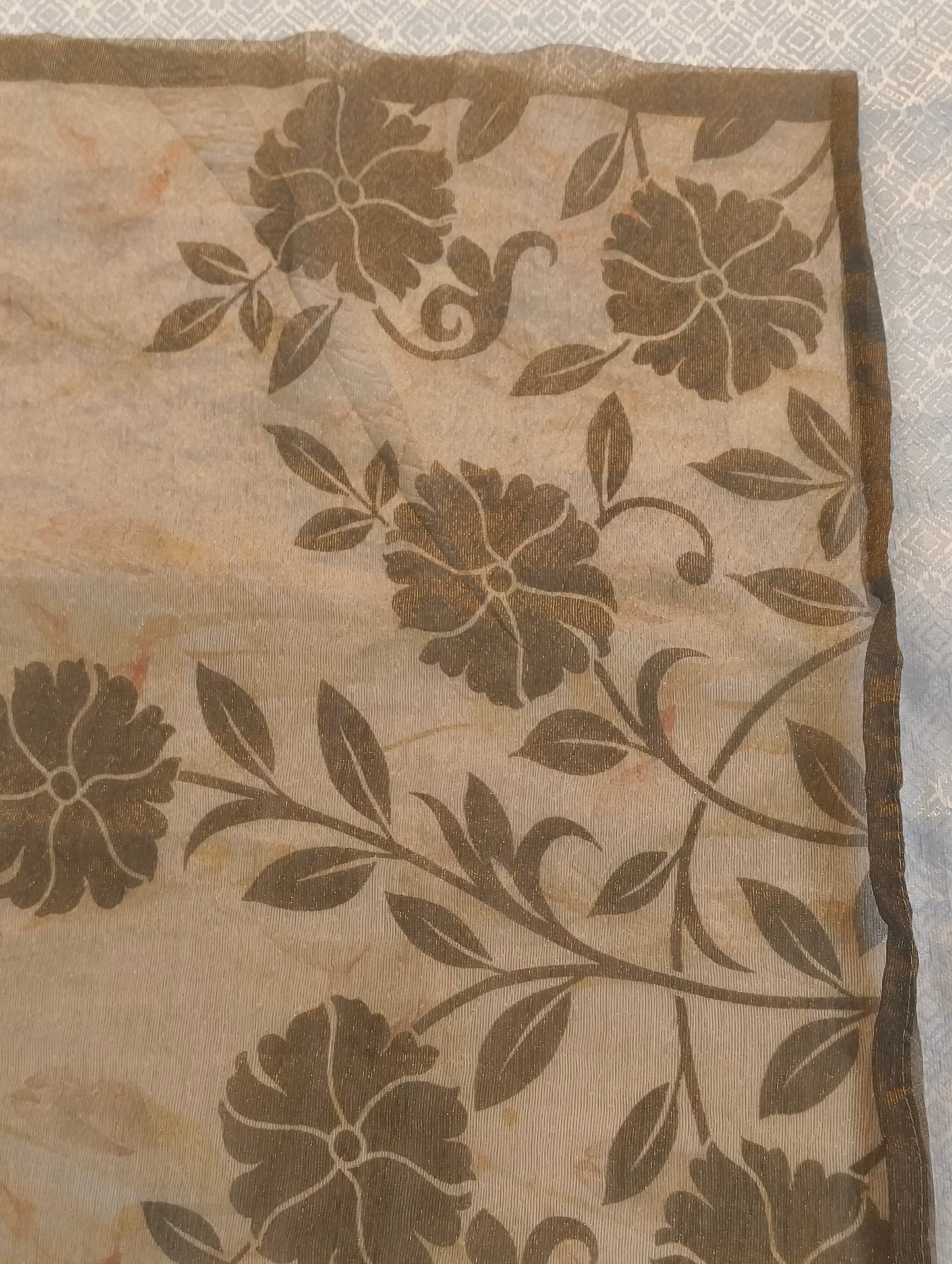Tissue silk material with hand embroidery