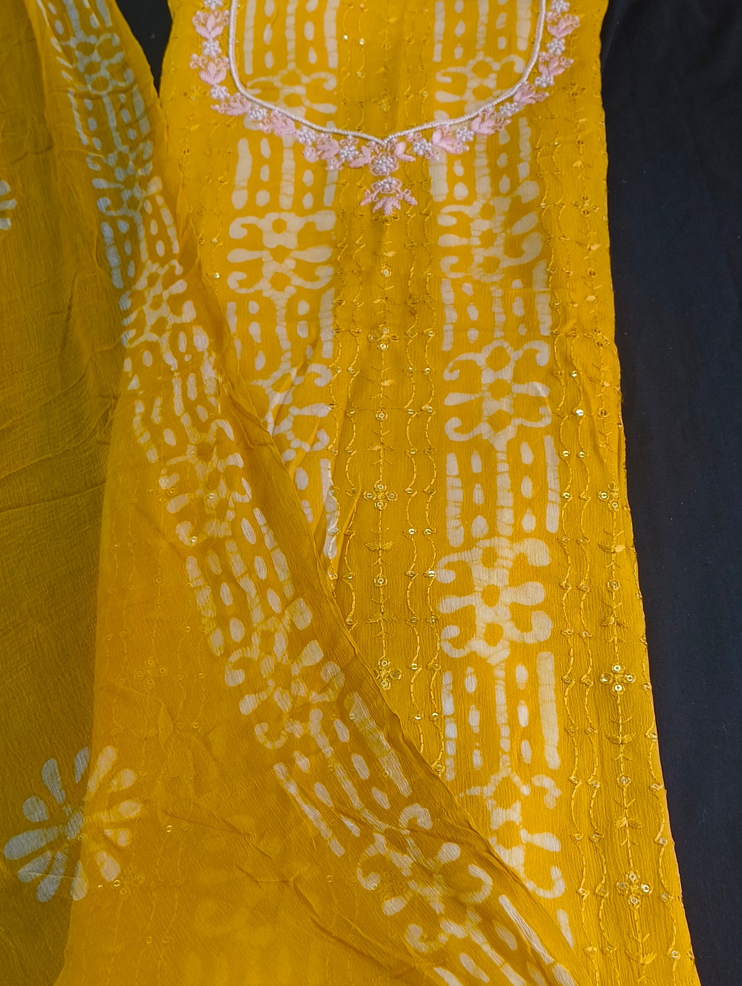 Semi silk material with thread work