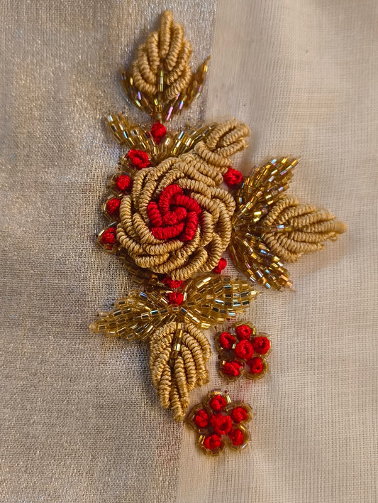 Kerala cotton saree with scalp , stiched blouse with hand embroidery (available at any size)