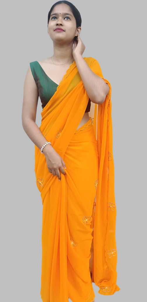 Mandarine orange color  chiffon saree