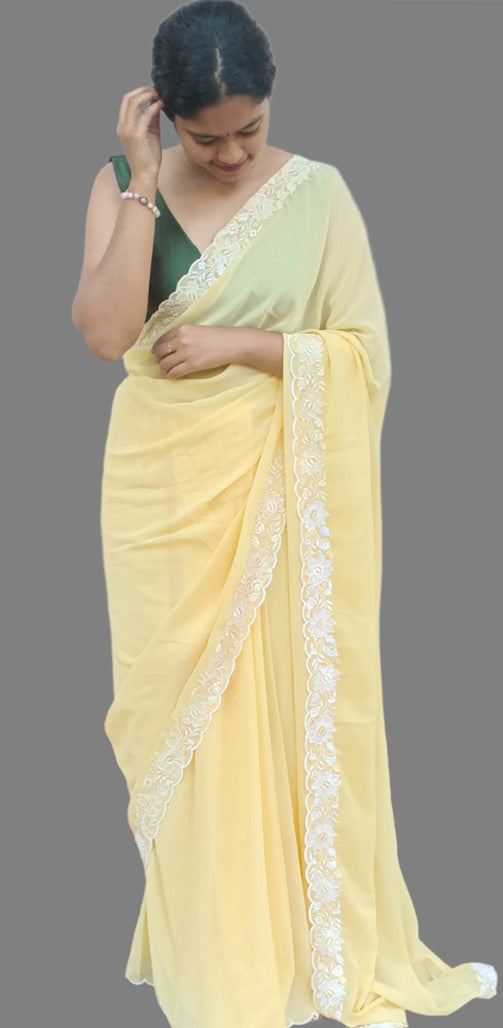 Lemon yellow chiifon saree