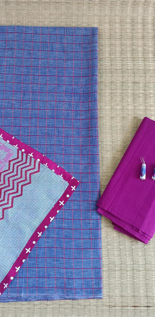 checked cotton unstitched dress materials
