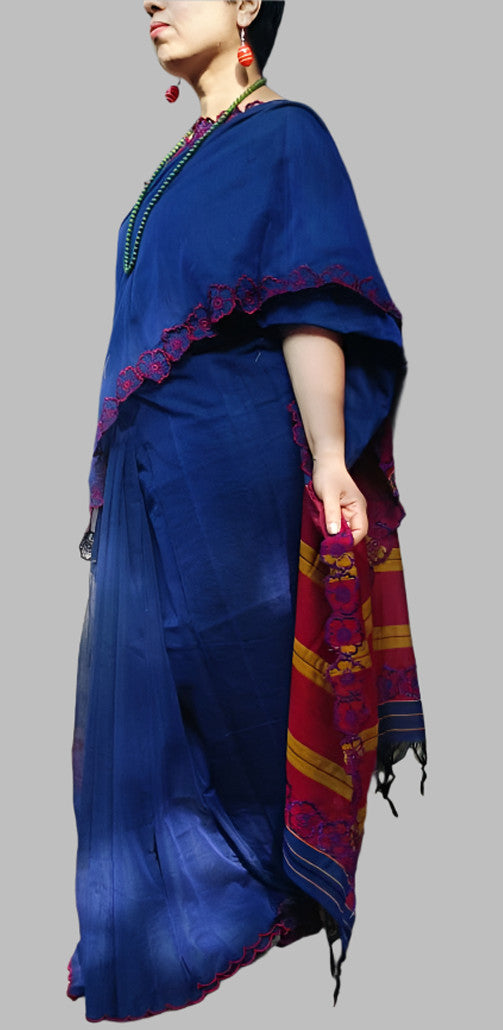 Blue cut work saree