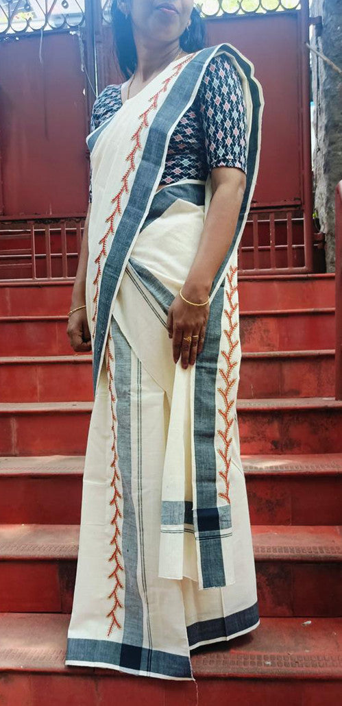 Hand embroidered mundu veshti