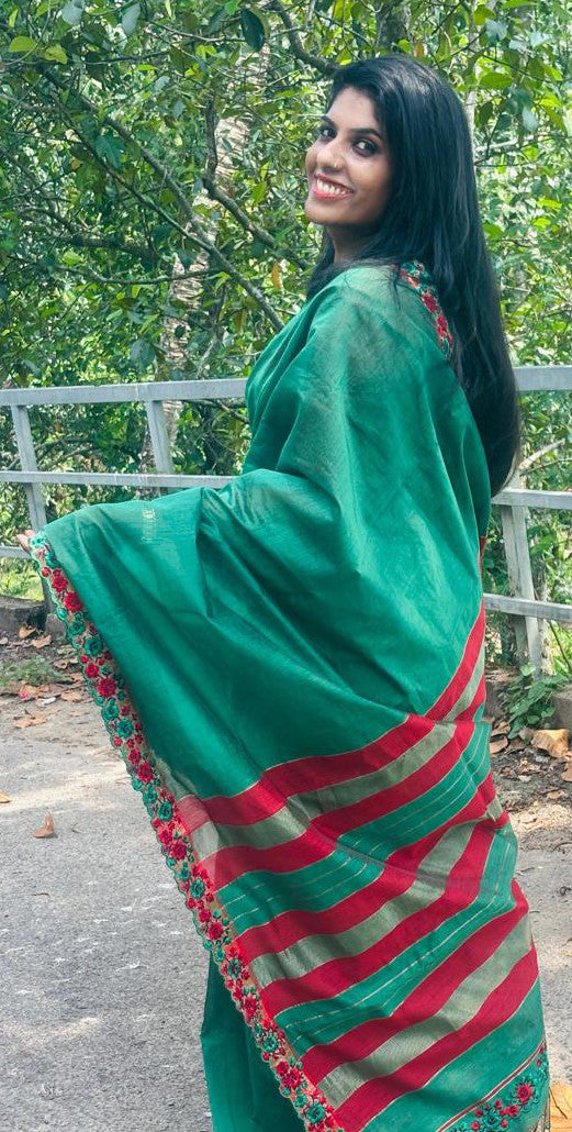 Green chanderi cotton saree