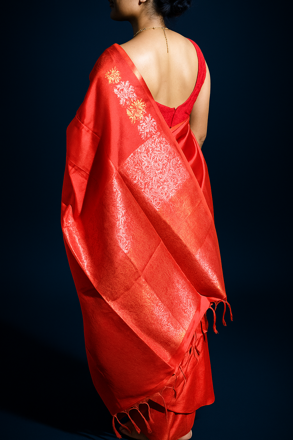 Tomato red semi silk saree