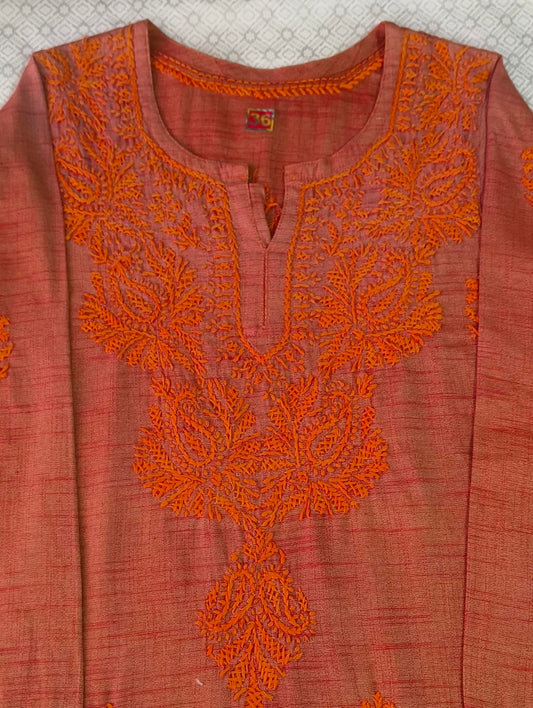 Cotton mix orange-brown Chikankari kurti