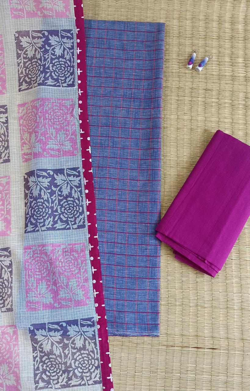 checked cotton unstitched dress materials