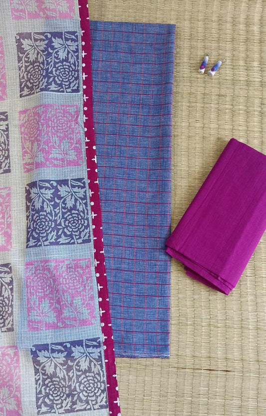 checked cotton unstitched dress materials